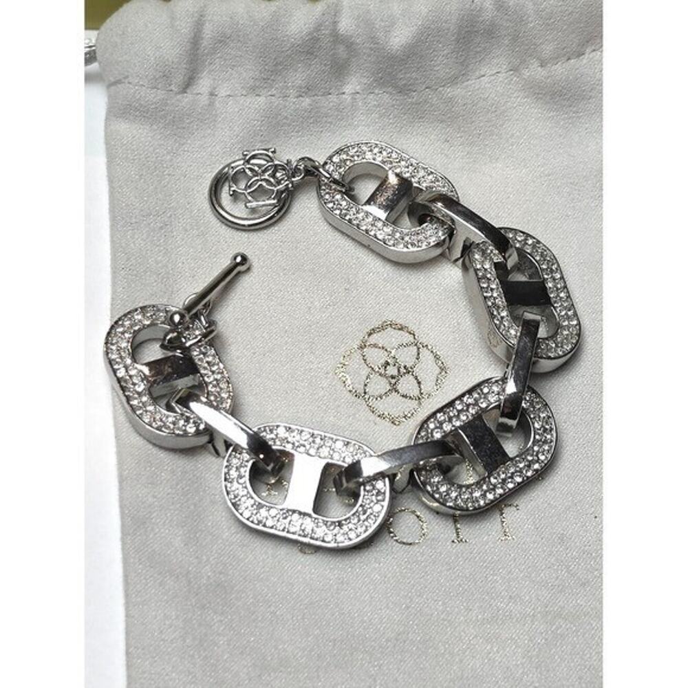 Kendra Scott Silver Pl Pave Crystal Large Link Toggle Bracelet with Dust Bag